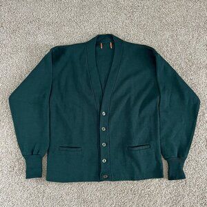 Vintage Knit Forest Green Button Down Men’s Cardigan Academia Wool Blend Size L